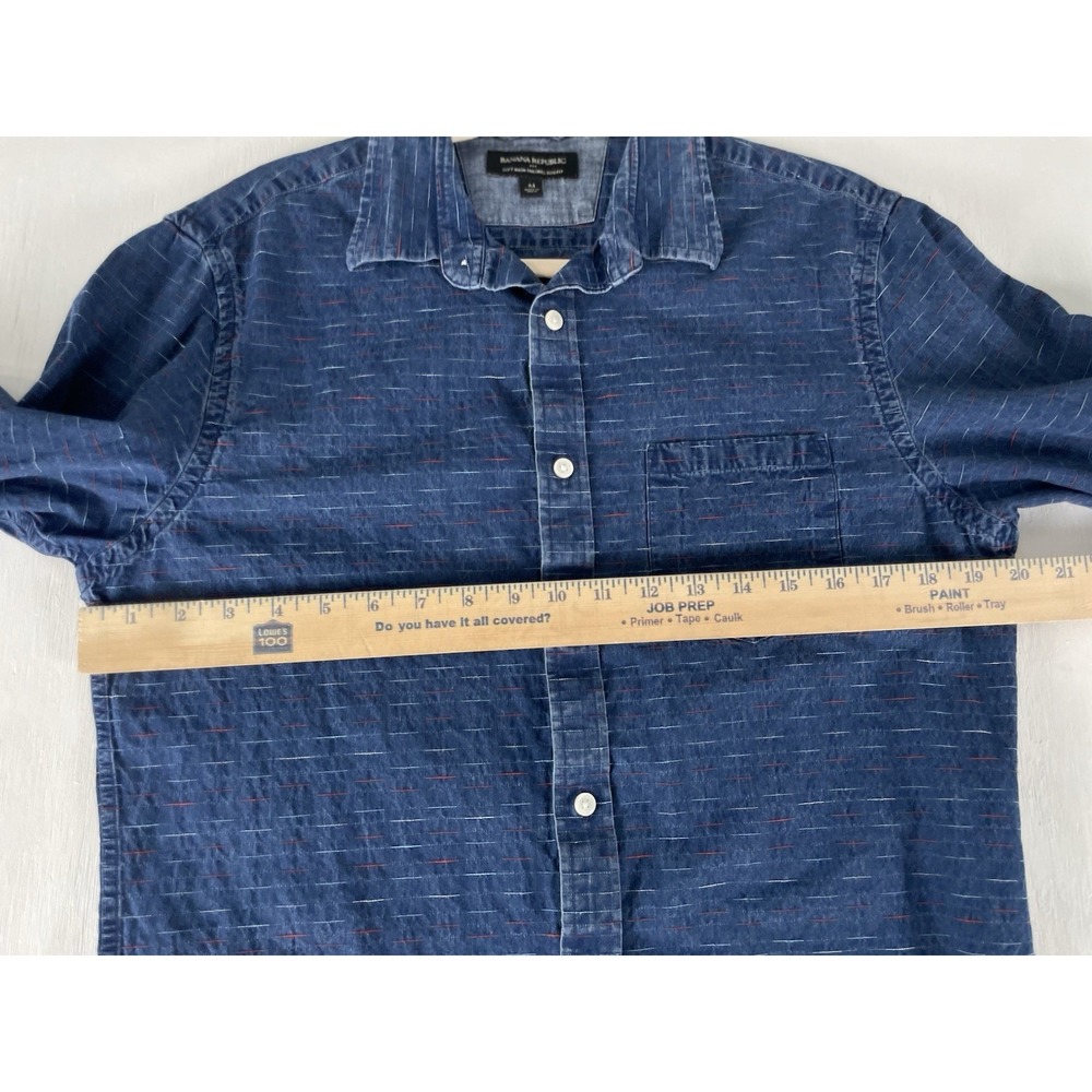 Banana Republic Mens Denim Slim Fit Shirt Size M Button Up USA Red Blue Stitch - Picture 8 of 11
